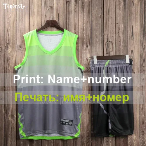 Green Name Number Мужские баскетбольные майки командные спортивные костюмы дышащие быстросохнущие Индивидуальные детские Молодежная форма для баскетбола набор наборы Новинка - Цвет: Green Name Number