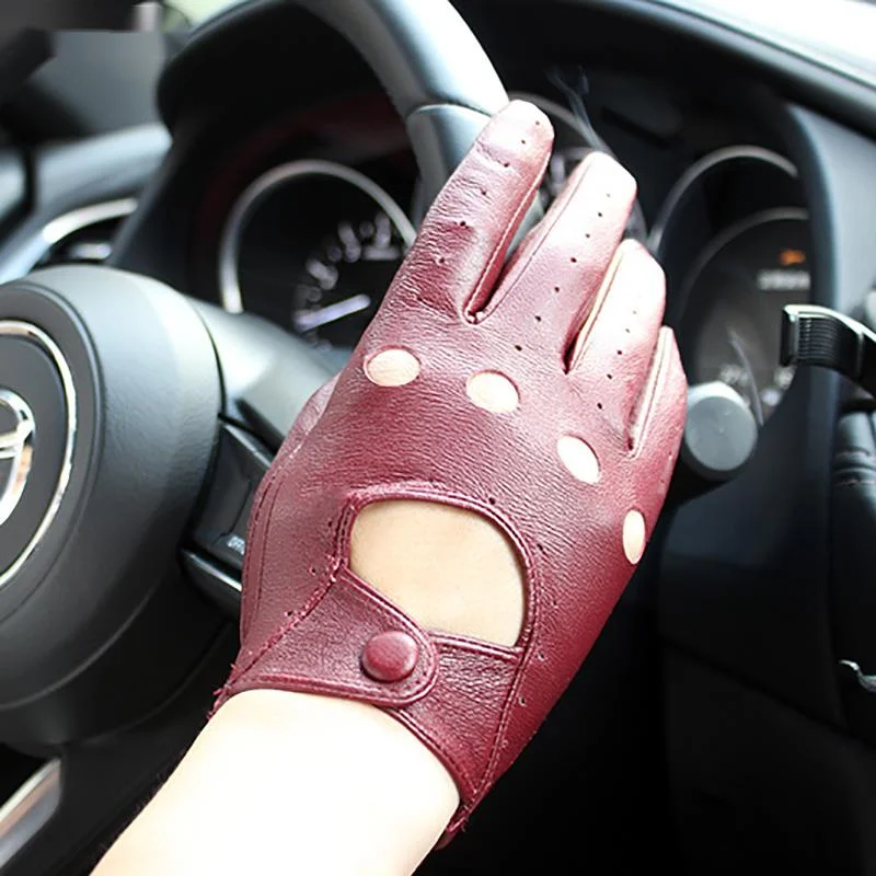 

Модные кожаные перчатки для вождения, женские тонкие Перфорированные дышащие перчатки без подкладки, летние цветные перчатки из овчины с з...