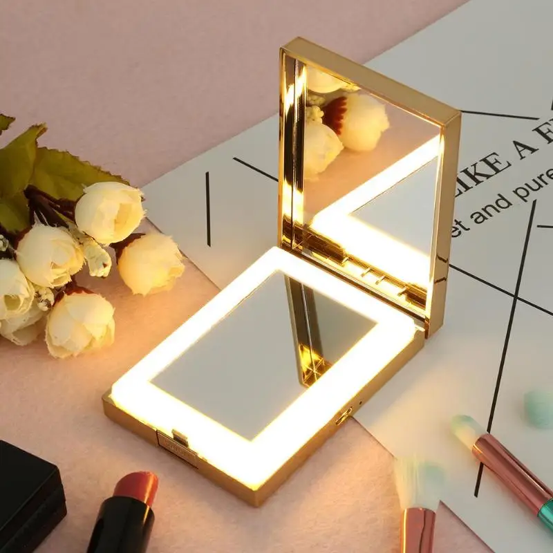 Makeup Mirror LED Pocket 2 colors available Long press Mirrors Magnifying Travel Cable-battery Vanity |