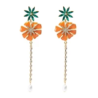 korean style fashion new dripping flower earrings long pearl earrings for girls summer small fresh earrings wholesale
