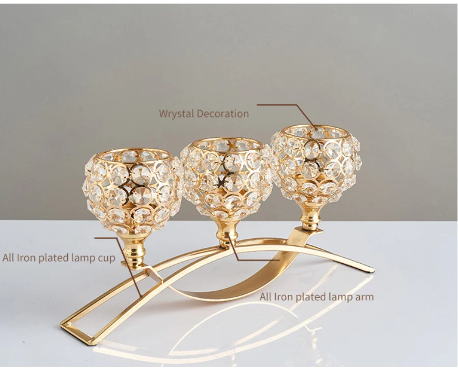 

Nordic luxury Crystal Candle Holder Arch Bridge Wrought Iron Candle Stand Tealight Candlestick Bowl Living Bedroom Wedding Decor