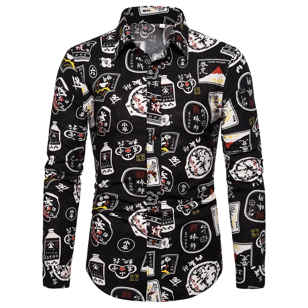 Рубашка мужская с длинным рукавом Повседневная Мягкая хлопково-Льняная