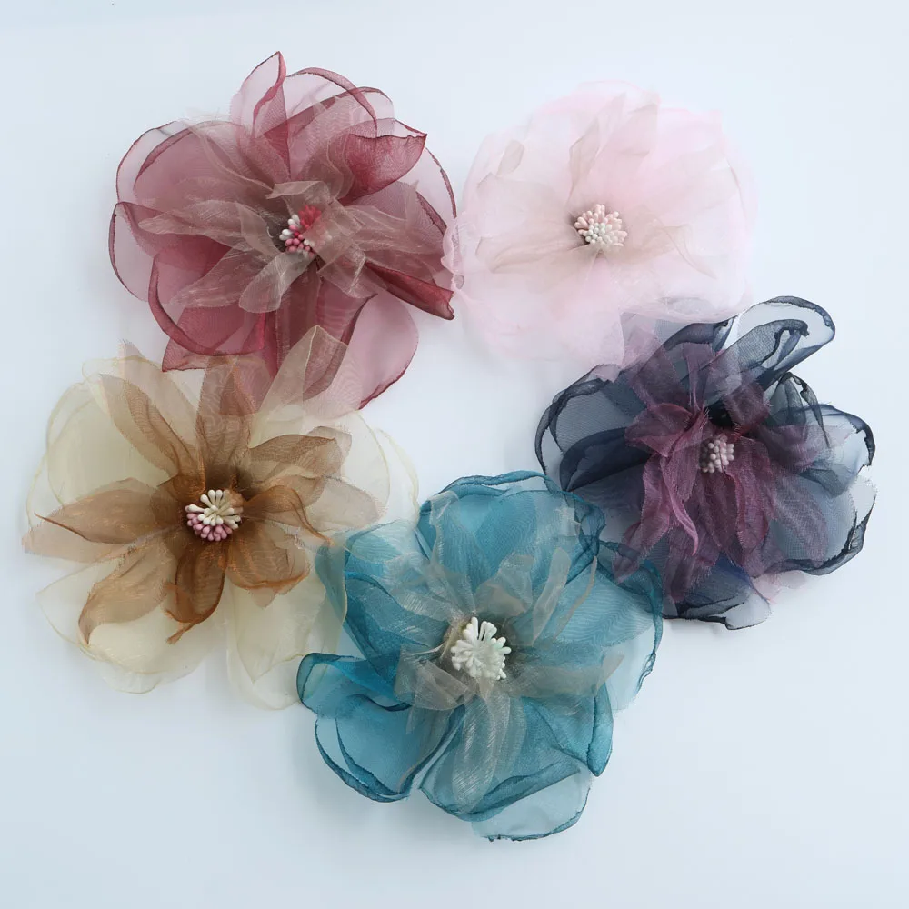 

5pcs/lot Fairy Korea flower Patches for clothes Sew on rose bud brooch accessories for hairpin shoes craft supplies accessories