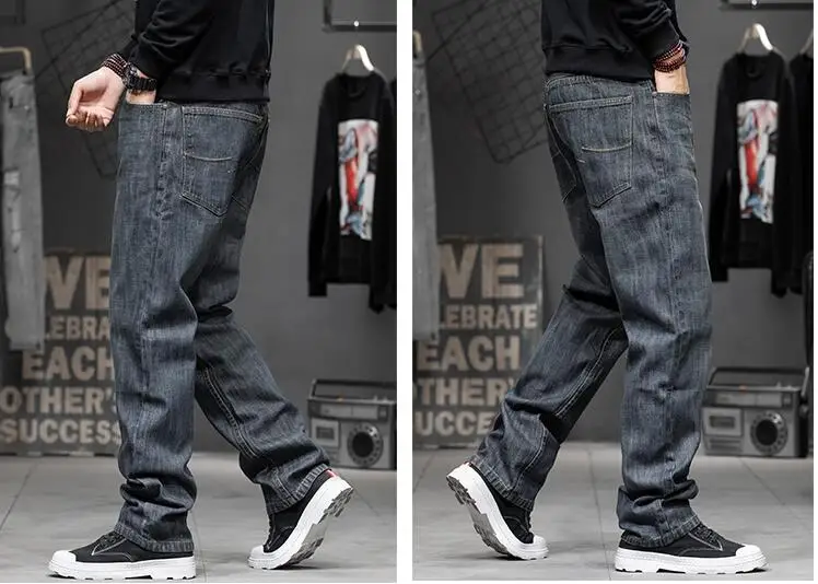 Men Jeans Fall/Winter Men Trousers Deep Crotch Lengthened Jeans Male Loose Straight Denim Pants Wide Leg Jeans
