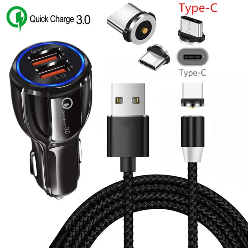 charger and cable QC 3,0 USB быстрое автомобильное зарядное устройство магнитный кабель типа C для samsung galaxy A50 S8 S9 S10 Honor 20 10 9 ASUS Zenfone 5 ZE620KL ZE552KL - Тип штекера: charger and cable