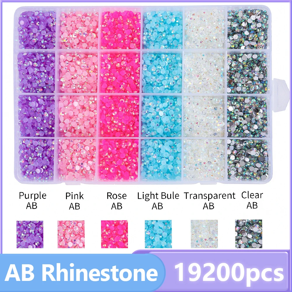 19200pcs Nail Art Rhinestones Multi-color Resin AB Rhinestones  Flatback Crystal Set Round Beads For Accessories Decoration