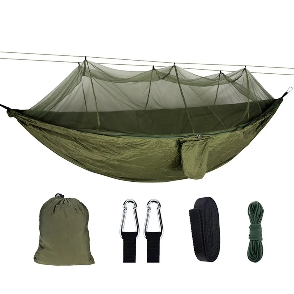 1-2 People Portable Outdoor Camping Hammock with Mosquito Net High Strength Parachute Fabric Hanging Bed Hunting Sleeping Swing