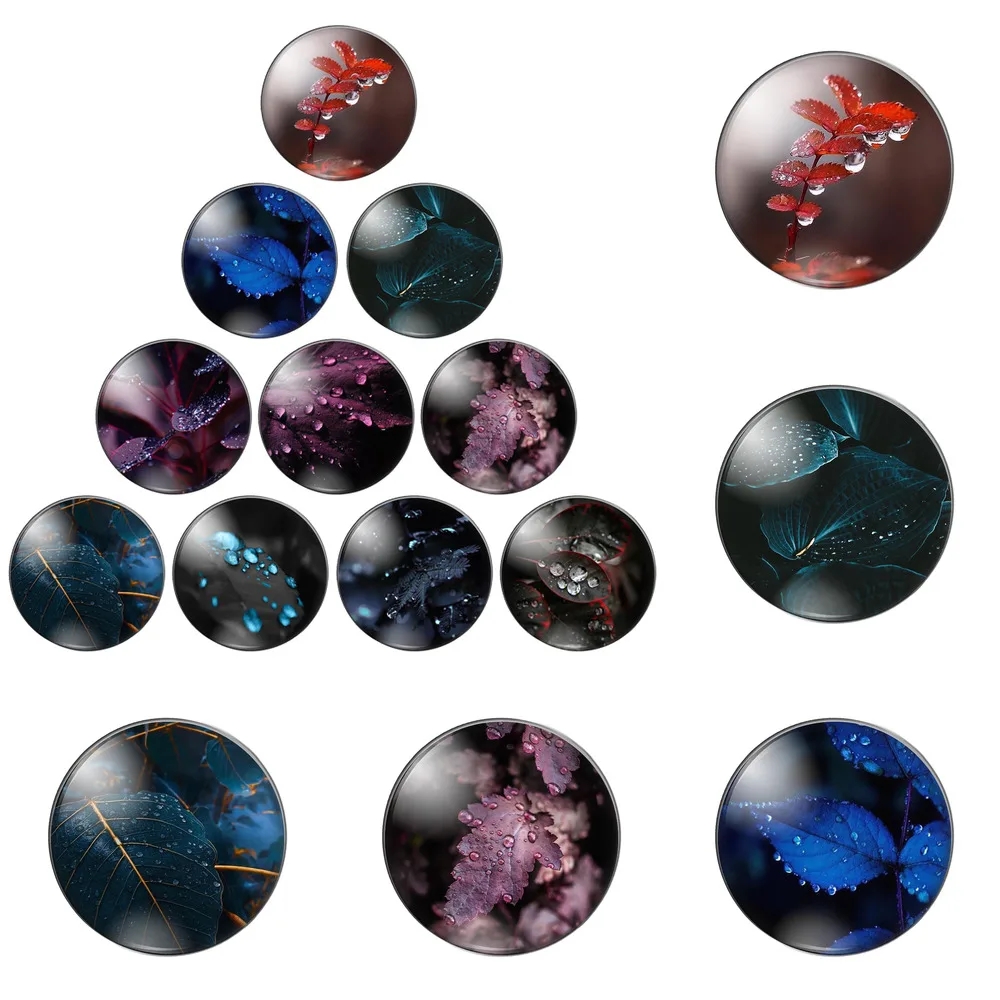 

12 шт./лот природные листья капли воды 8 мм-30 мм круглый фото стекло кабошон демонстрация плоская задняя сторона изготовление