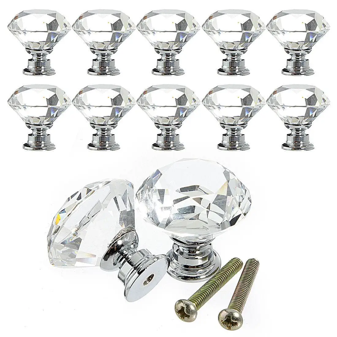 

30mm Diamond Shape Design Crystal Glass Knobs Cupboard Drawer Pull Kitchen Cabinet Door Wardrobe Handle Hardware for Home Deco