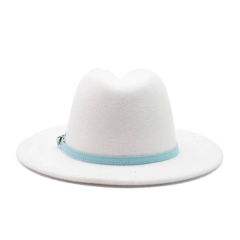 

Women Men Wool Fedora Hat With Leather Gentleman Elegant Lady Winter Autumn Wide Brim Jazz Church Panama Sombrero Cap