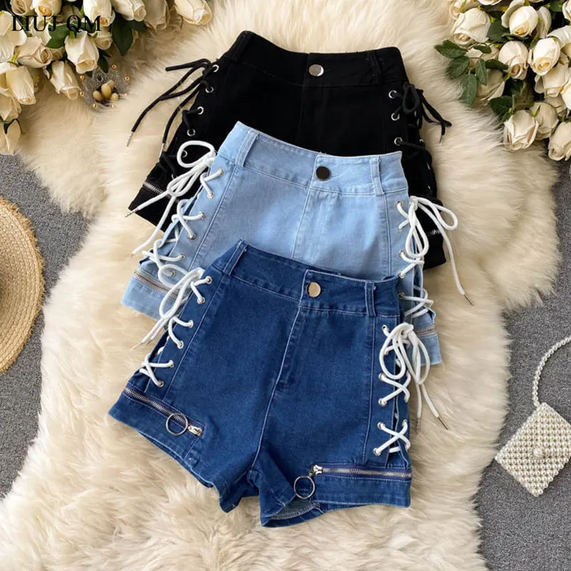 Женские джинсовые шорты с завышенной талией облегающие брюки в стиле Харадзюку