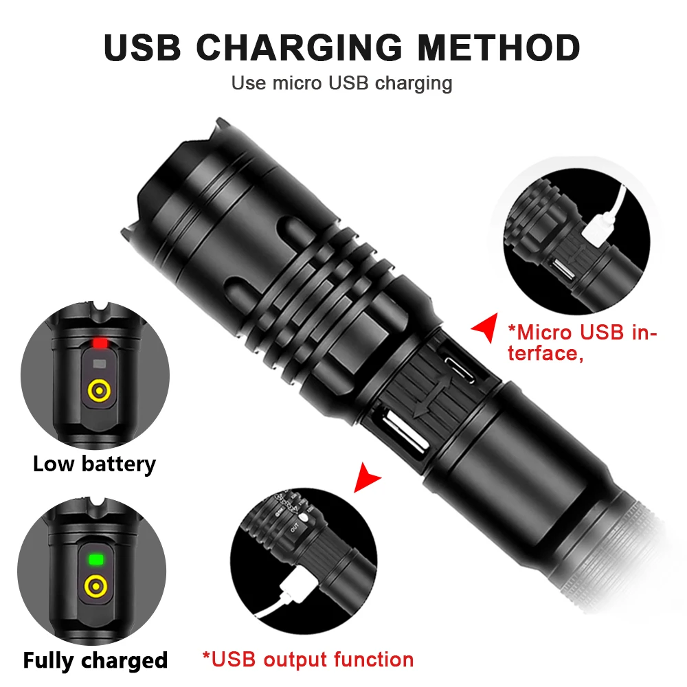 Супер яркий тактический светодиодный фонарик XHP50 3 режима освещения