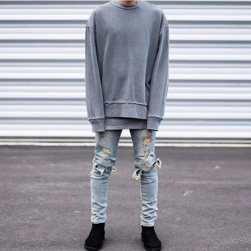 Мужские узкие джинсы VOMINT повседневные Черные скинни с прорезями на коленях