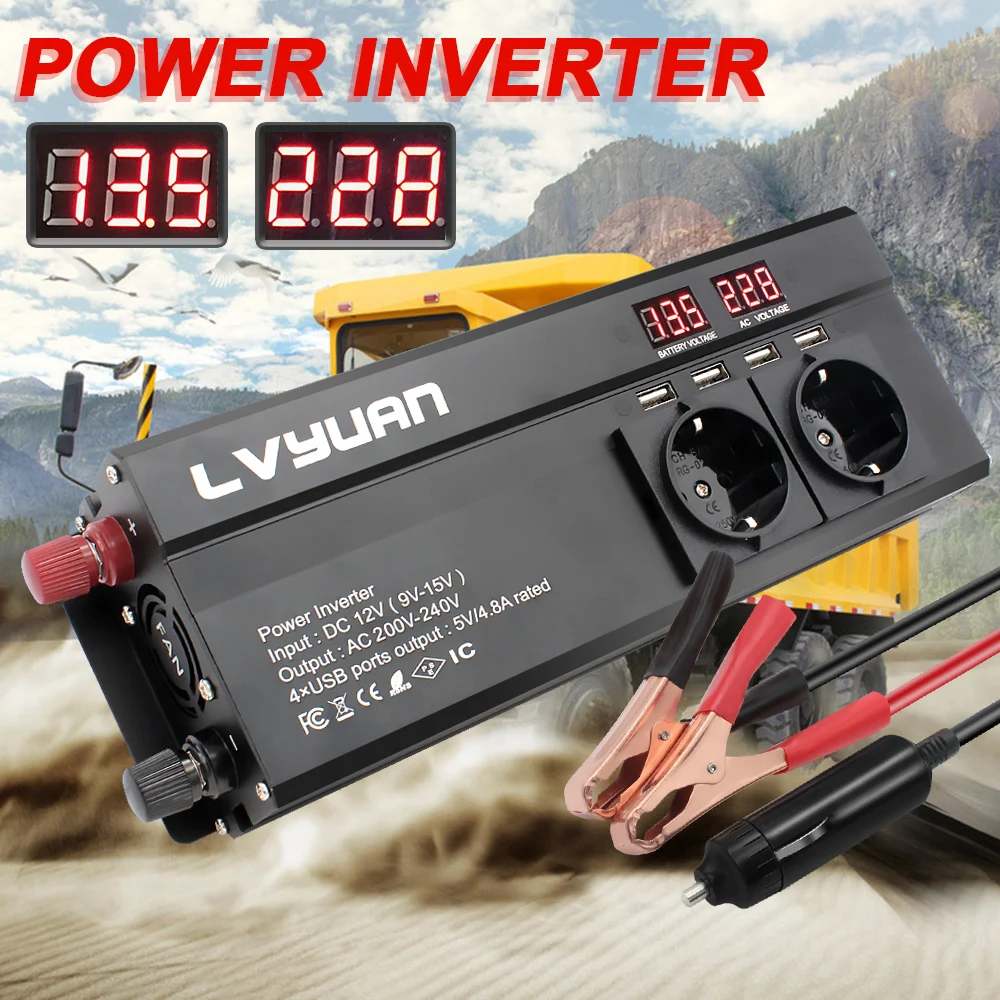 

Car Power Inverter 12 v 220 v 5000W EU Plug 3AC Outlets 4 USB Solar  12 220 for Travel Camping Transformer