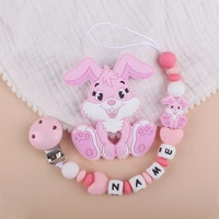 custom letter names rabbit baby pacifier clips chains teether pendants for baby infant chew leash nipple holder teether gifts