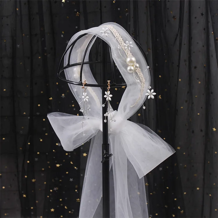 Свадебная ручная работа стразы жемчужная пряжа качественная белая вуаль обруч