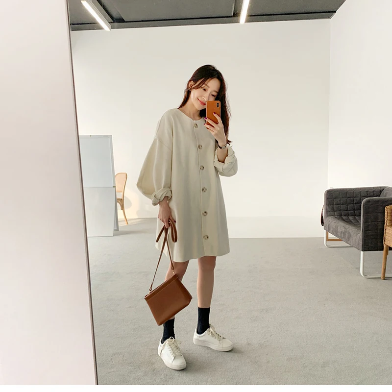 Платье женское однобортное средней длины Элегантное повседневное свободное