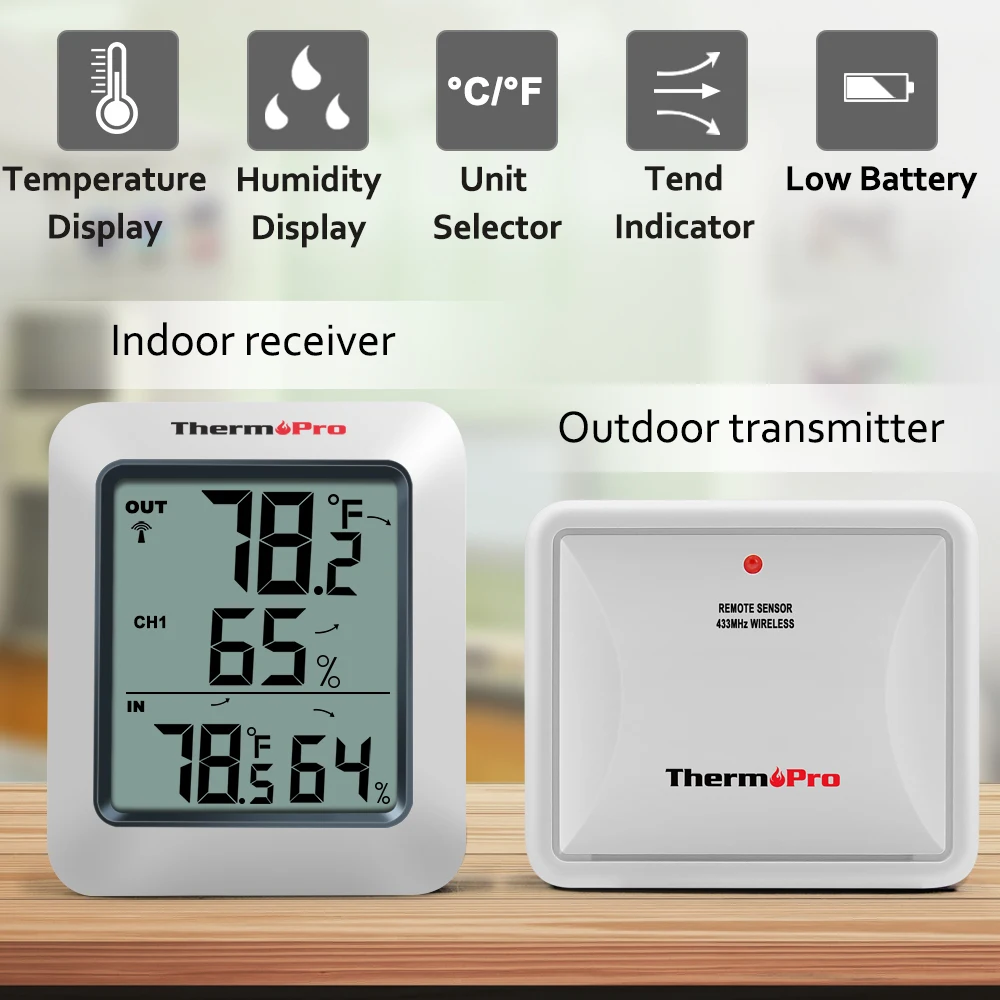 ThermoPro TP60S 60 м беспроводной цифровой гигрометр Крытый Открытый термометр Влажность монитор метеостанция