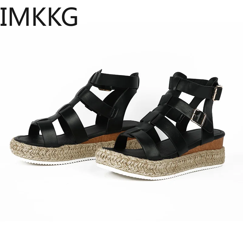 Женские туфли на танкетке женские Ремешок щиколотке Босоножки платформе