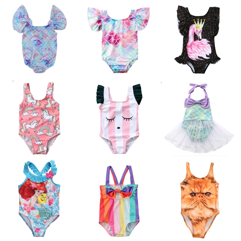 Летний детский купальник мультяшный для маленьких девочек бикини Цельный