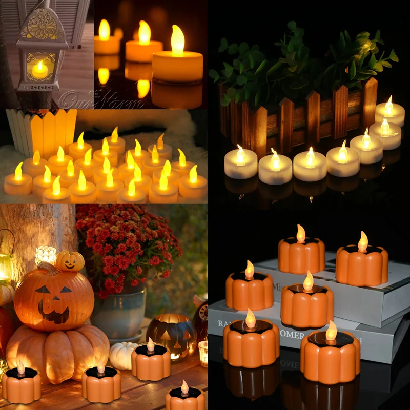 1/3/5 Pcs Creative LED Candle Lamp Solar Energy Simulation Flame Tea Light Home Wedding Birthday Party Decor Christmas Halloween