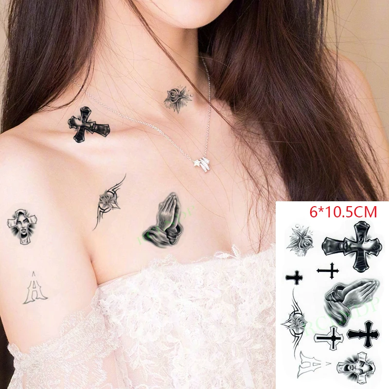 

Waterproof Temporary Tattoo Sticker Cross Praying Jesus Tower Body Art Flash Tattoo Fake Tattoo for Women Men