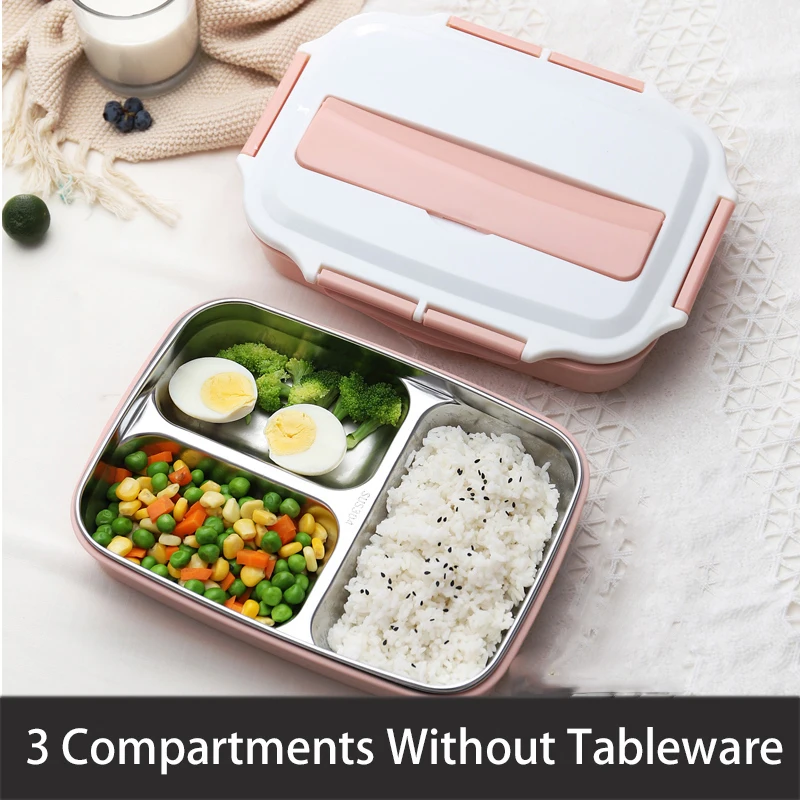 pink no tableware-3 Нержавеющая сталь Термальность контейнеры для еды с отделениями, Герметичная Кружка-порционная коробка Bento для хранения еды контейнер для пикника, офисные школьные Ланч-бокс - Цвет: pink no tableware-3