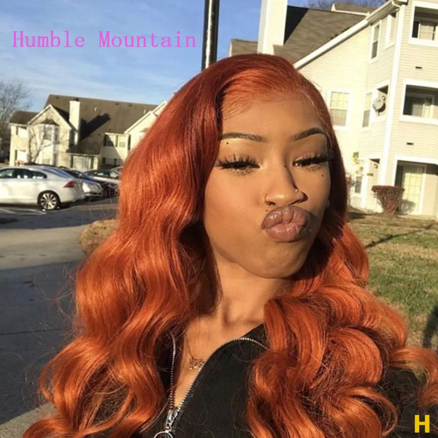 13x6 оранжевый парик на сетке спереди натуральные волосы длина тела 150% плотность