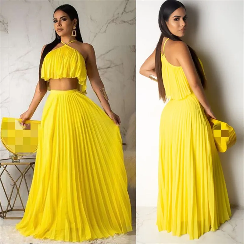 Сексуальный комплект из двух предметов Клубные наряды желтый короткий топ