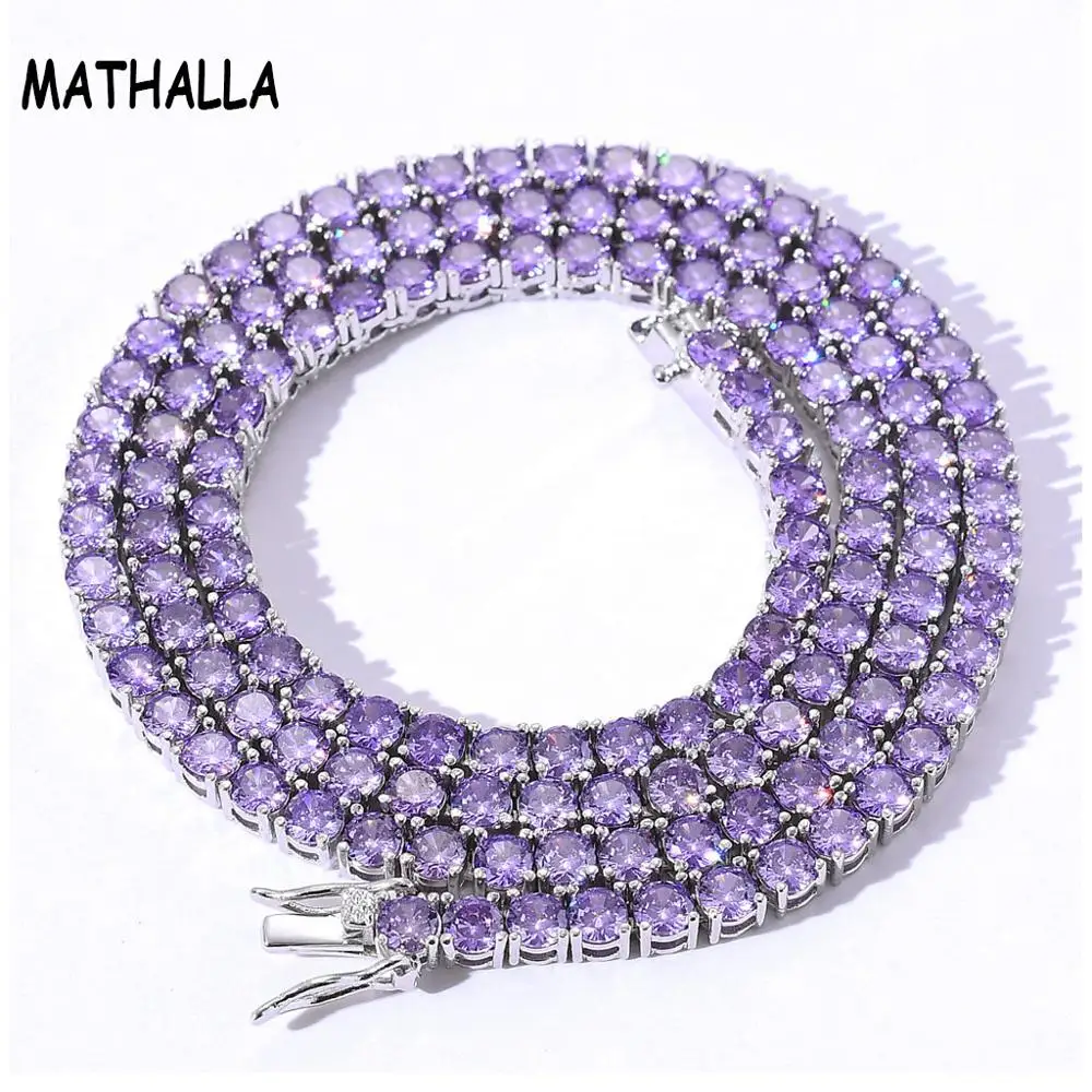 MATHALLA 4 мм Iced Out Bling AAA Цветной Циркон 1 ряд теннисная цепочка ожерелье хип-хоп