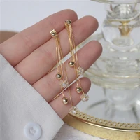 elegant exquisite 14k real gold tassel diamond ball metal beanie long stud earrings for women cubic zircon zc earrings