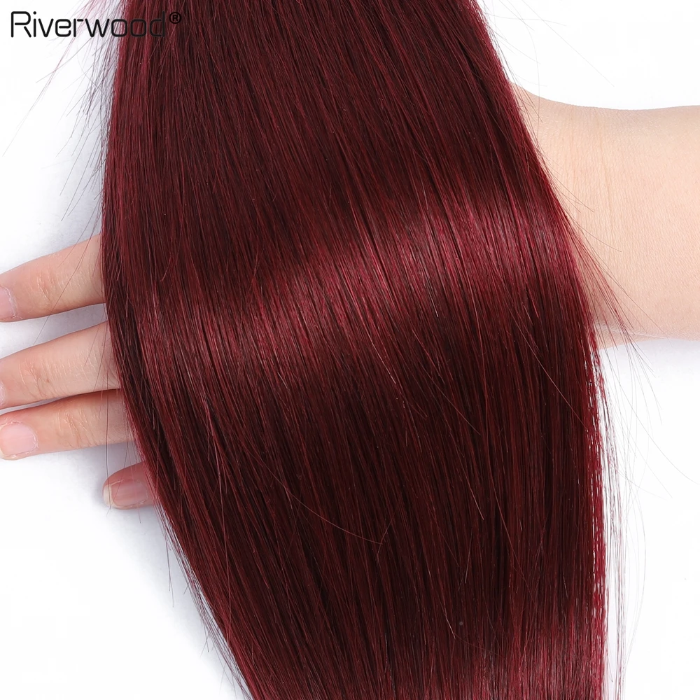 Цветные пряди с фронтальной частью 99j красные бразильские человеческие волосы