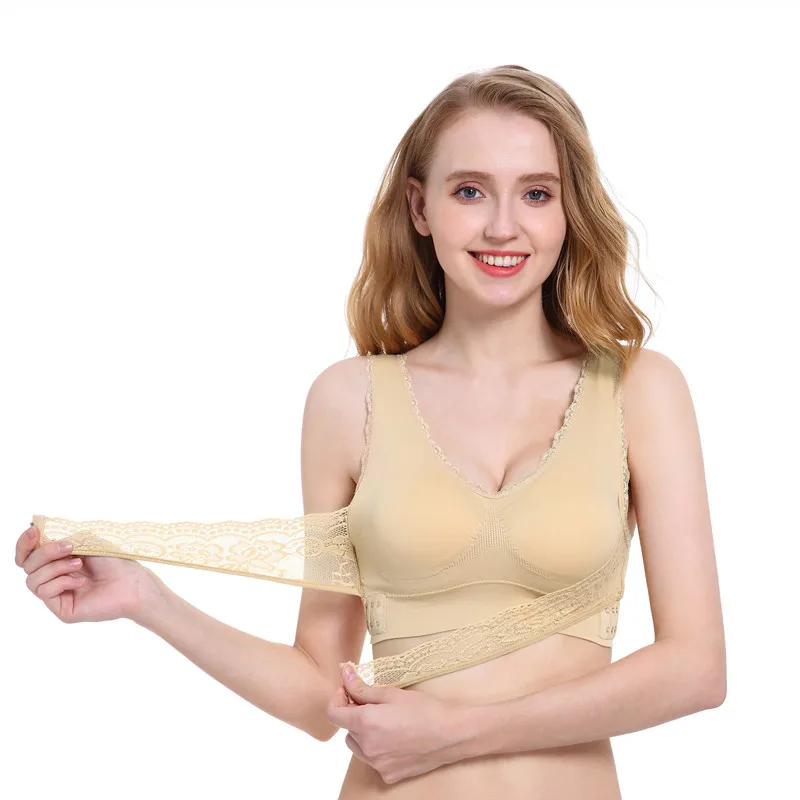 Размера плюс спортивные бюстгальтеры с передней перекрестной боковой пряжкой