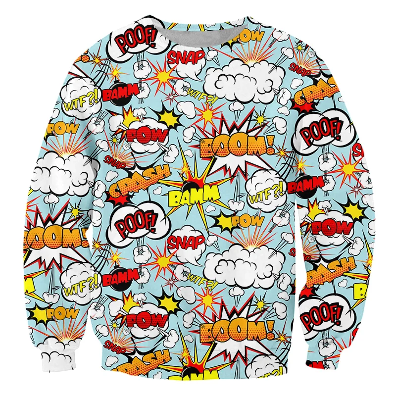 

IFPD 3d Women's Sweatshirt Casual Abstract Tracksuit Anime 3D BOOM Graffiti Printed Long Sleeves Shirts Fun Oversized Pullover