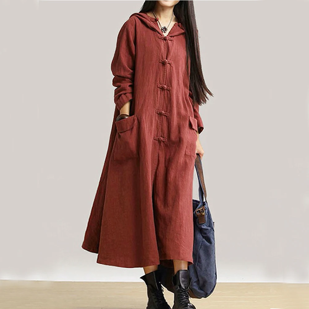 Women Linen Dress 2019 Autumn Long Sleeve Korean Style Plus Size Hoddie Sweatshirts Dresses Maxi Vestidos Boho Robe Female |