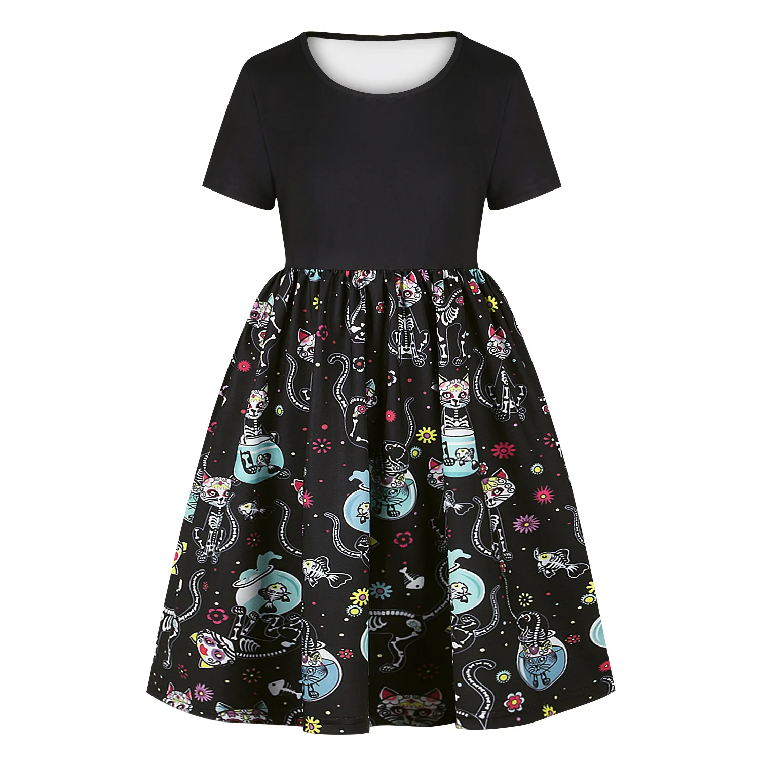 

2020 Digital Printing Short Sleeve Dress Summer Trendy Round neck Knee Dress Children's Girl Dress Dresses Girl Party Dress Clot