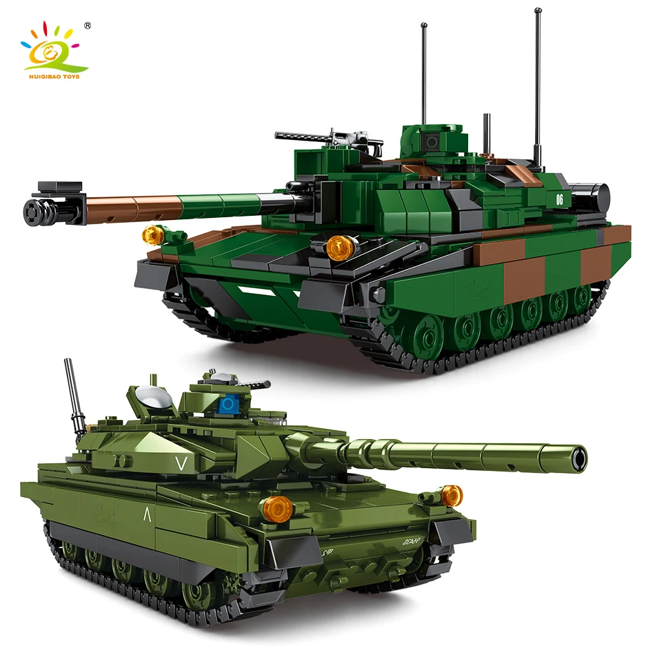 

HUIQIBAO Military Army AMX-56 Main Battle Tank Building Blocks WW2 City Soldier Weapon Model Bricks Set Toys for Children Boys