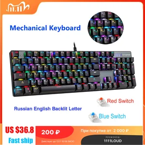 original motospeed ck104 wire rgb mechanical gaming keyboard russian english red blue switch keyboard for game computer free global shipping