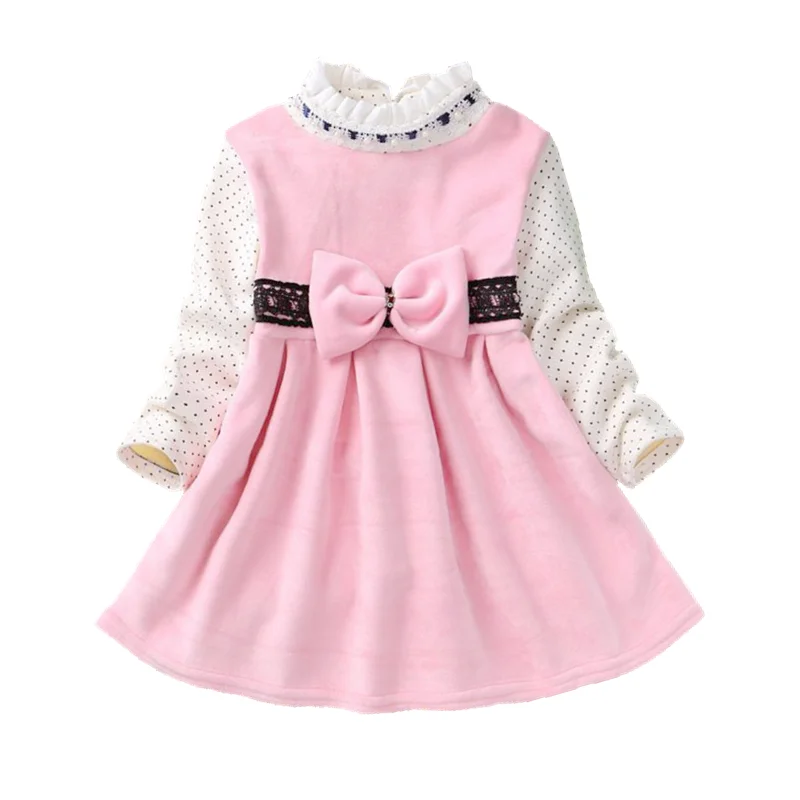 Платья для девочек зимняя одежда малышей детская из плотного бархата теплое