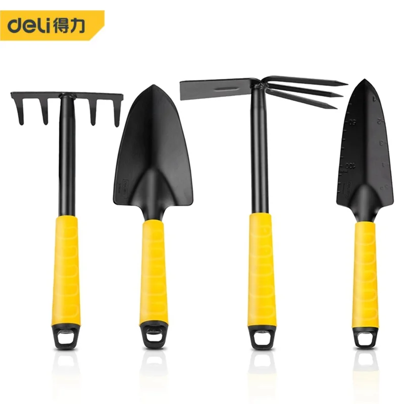 Deli Gardening Tool Sets Shovel Hoe Harrow 4 in 1 With PP Coated Handle,Garden Lawn Farmland Transplant Gardening Bonsai Tool