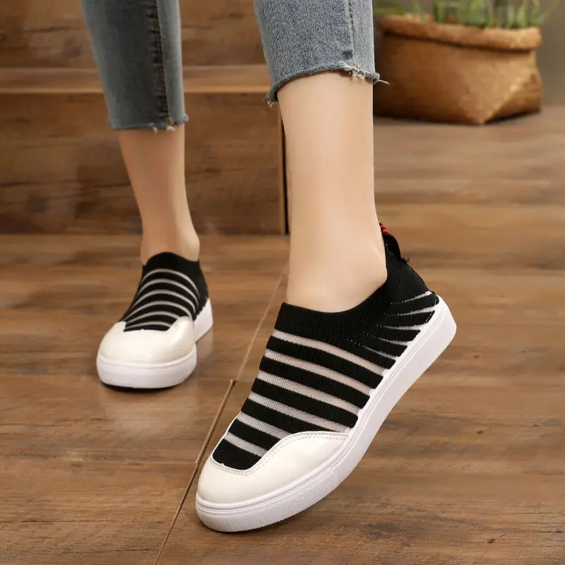 

All-match Breathable Sports Shoes Women's Spring Korean Knit Single Shoes 2021 New Pedal Casual Shoes Zapatos Para Mujer