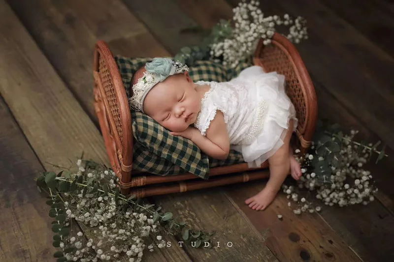 Newborn Photography Props Weaving Baskets Baby Photo Bed Posing Props Infant Photo Shoot Accessories Full-moon Baby Cany Beds