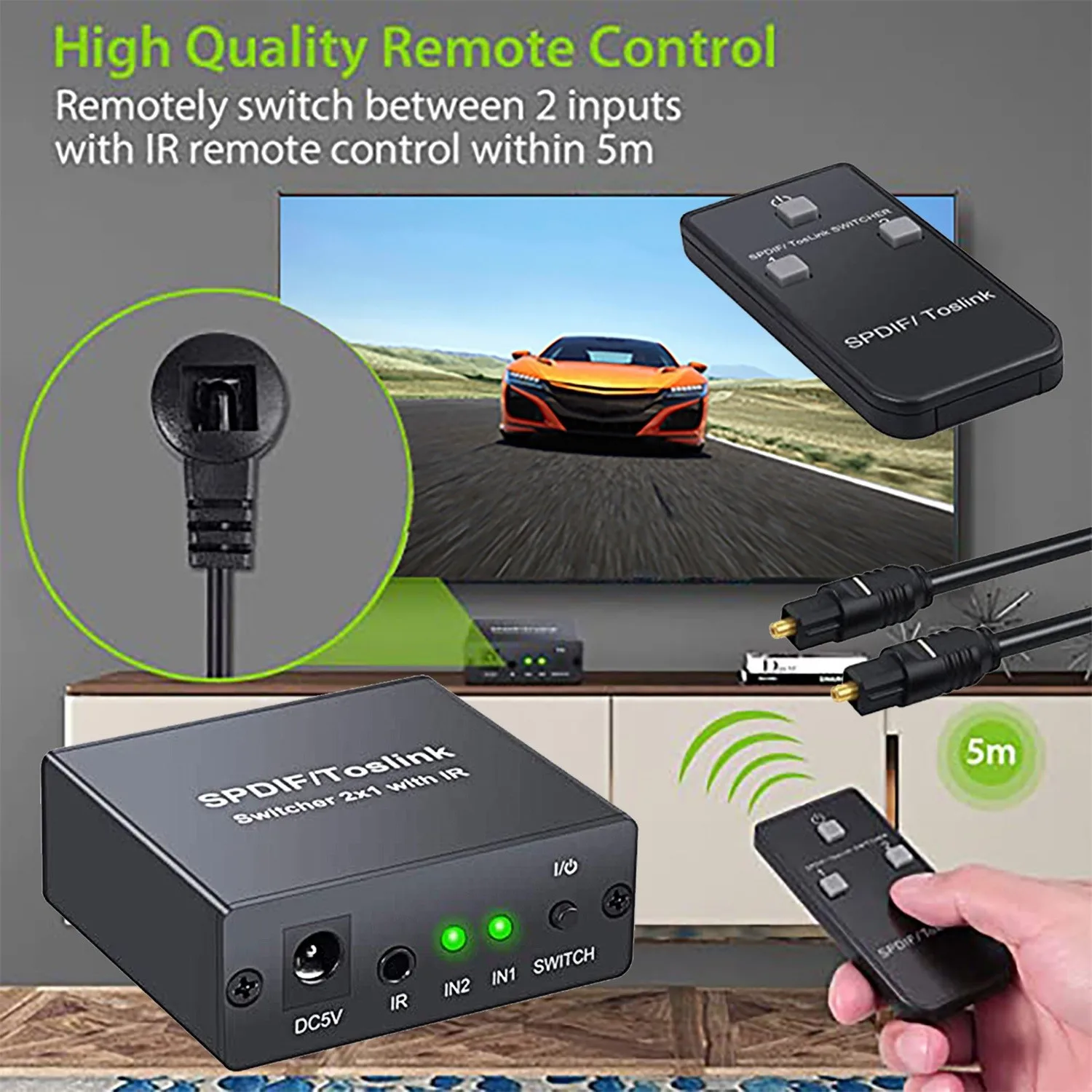 Оптический 2 Cut 1 SPDIF / TosLink Цифровой оптический аудио коммутатор пульт