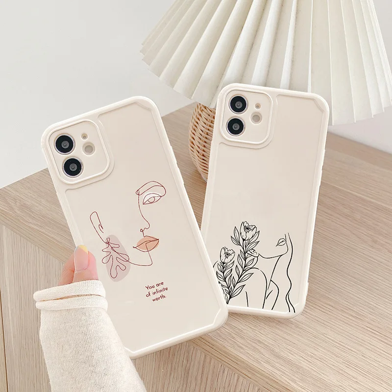 

Phone Case For iPhone 11 12 Pro Max X 7 8 Plus XR XS Max 11 Pro Abstract Line Art Soft Back Cover