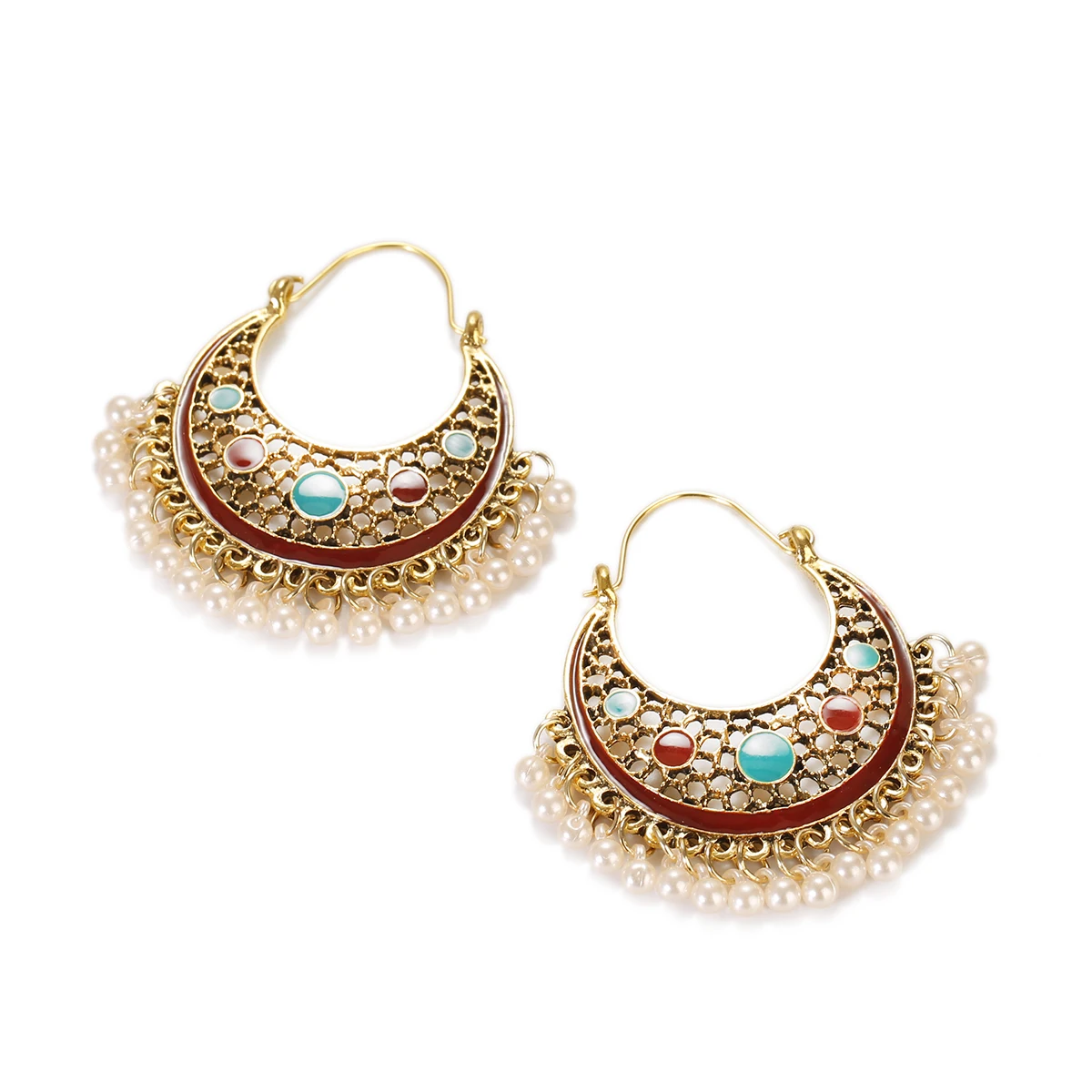 Классические зеленые индийские серьги Jhumka с луной для женщин Турецкие украшения Тибетская ретро бахрома свадьба.