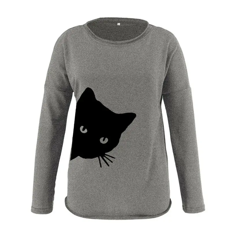 

Womens Cat Printed Long Sleeve T-shirt Blouse Ladies Casual Sweatshirt Pullover