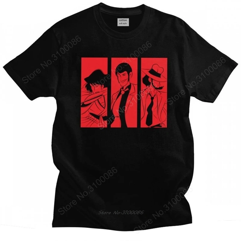 

Gorgeous Men T Shirt Lupin The Third Short Sleeve Pure Cotton Tee Tops Print Fujiko Mine Daisuke Jigen Arsene Lupin T-shirt