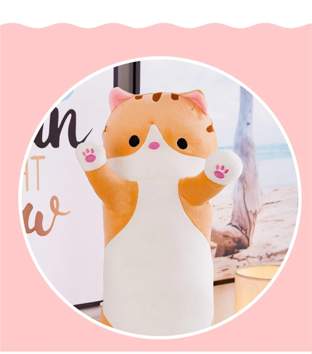 Long Cotton Cute Cat Doll Plush Toy Soft Stuffed Sleeping Pillow 50CM Comfort | Pillows
