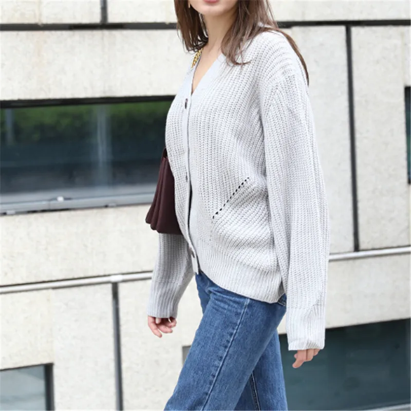 New European Women Autumn Winter Warm Sweaters Split Cardigan Long Sleeve Loose V-neck Button Thicken |