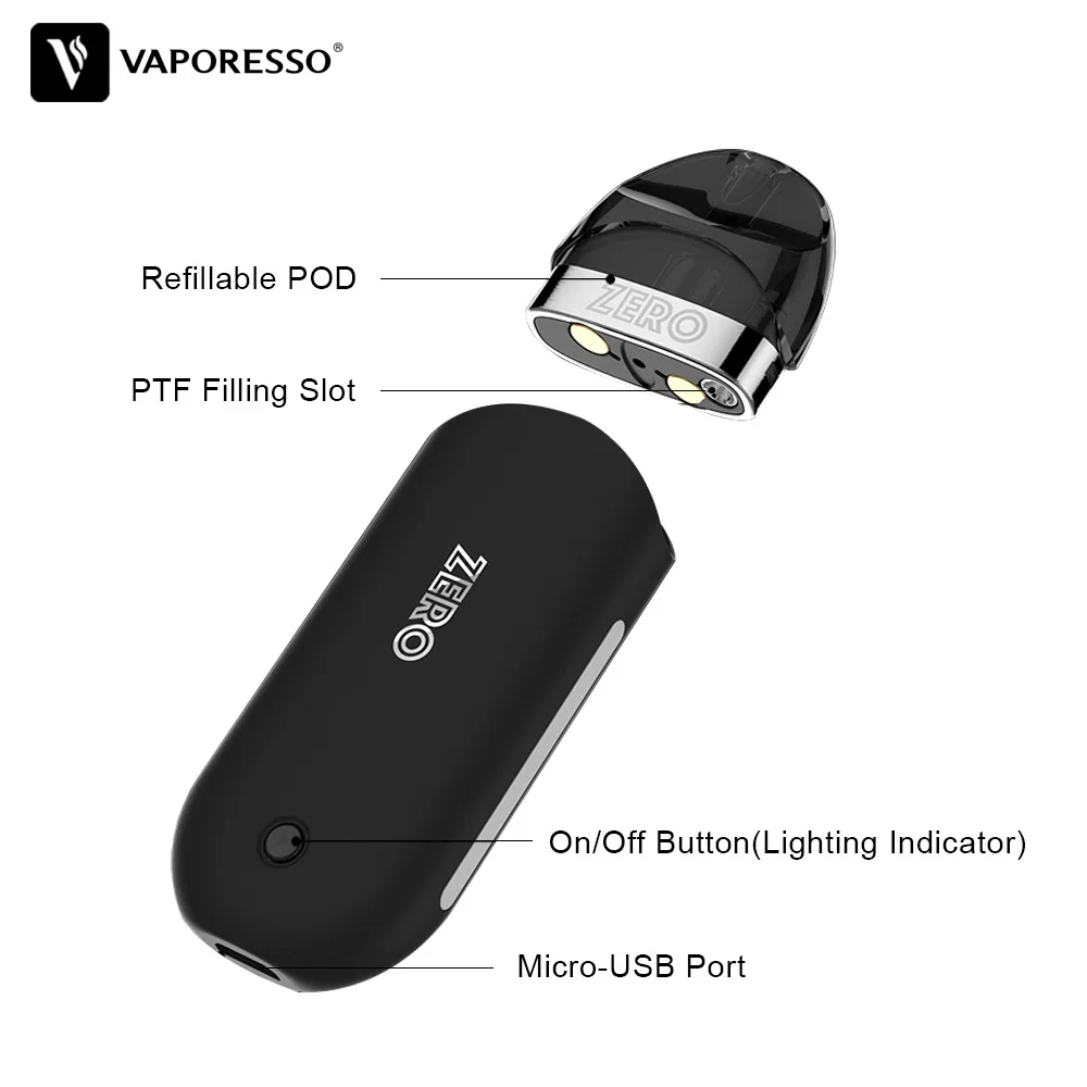 Vaporesso Renova Zero Pod AIO комплект с 650 мАч встроенный аккумулятор 2 мл пополняемая емкость и Легкое нажатие для заполнения системы электронной сигареты